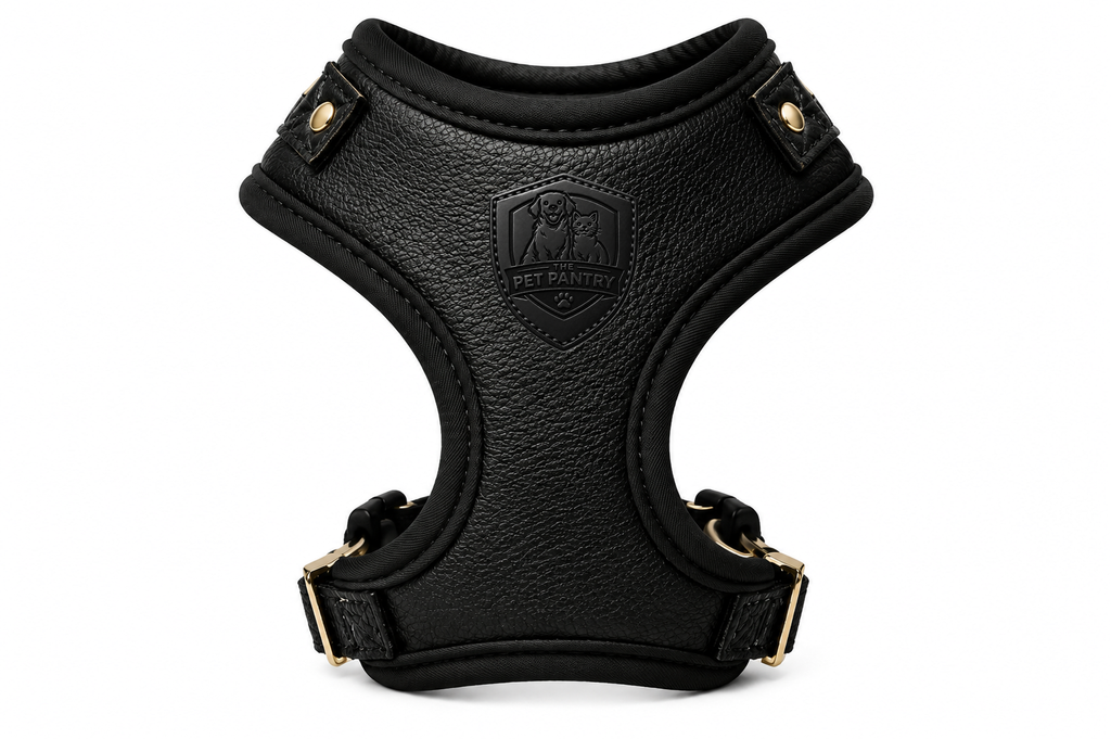 Premium Black Leather No-Pull Dog Harness Vest for Small & Medium Pets
