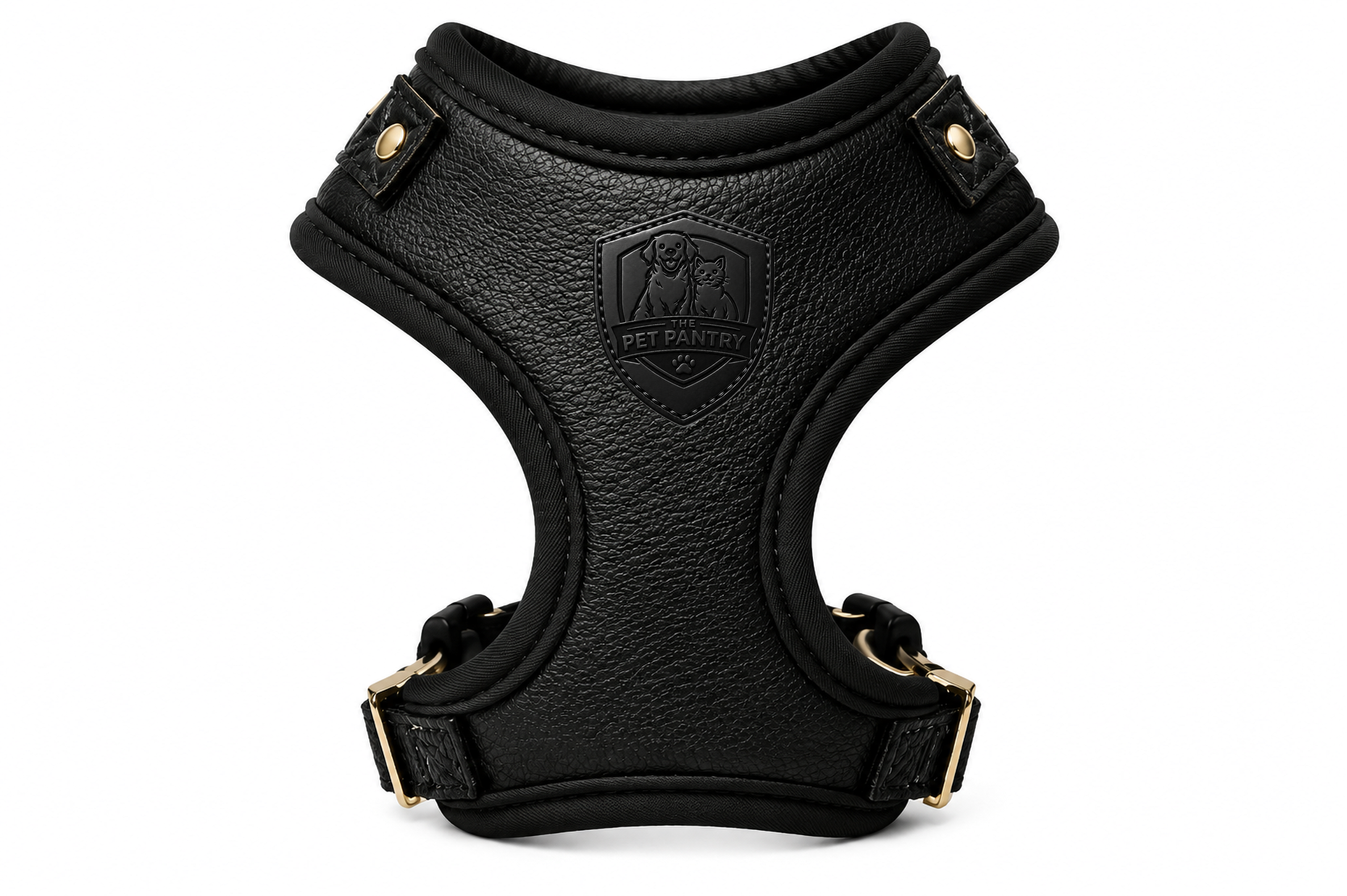 Premium Black Leather No-Pull Dog Harness Vest for Small & Medium Pets