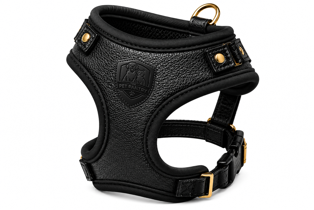 Premium Black Leather No-Pull Dog Harness Vest for Small & Medium Pets