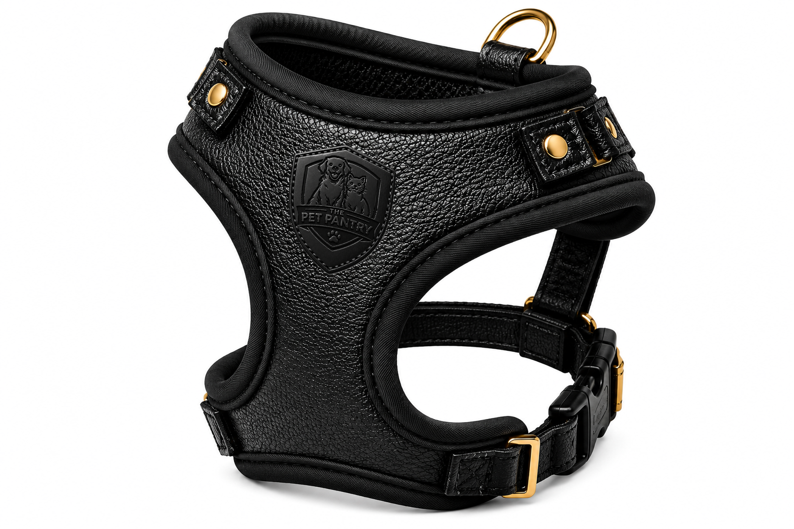 Premium Black Leather No-Pull Dog Harness Vest for Small & Medium Pets
