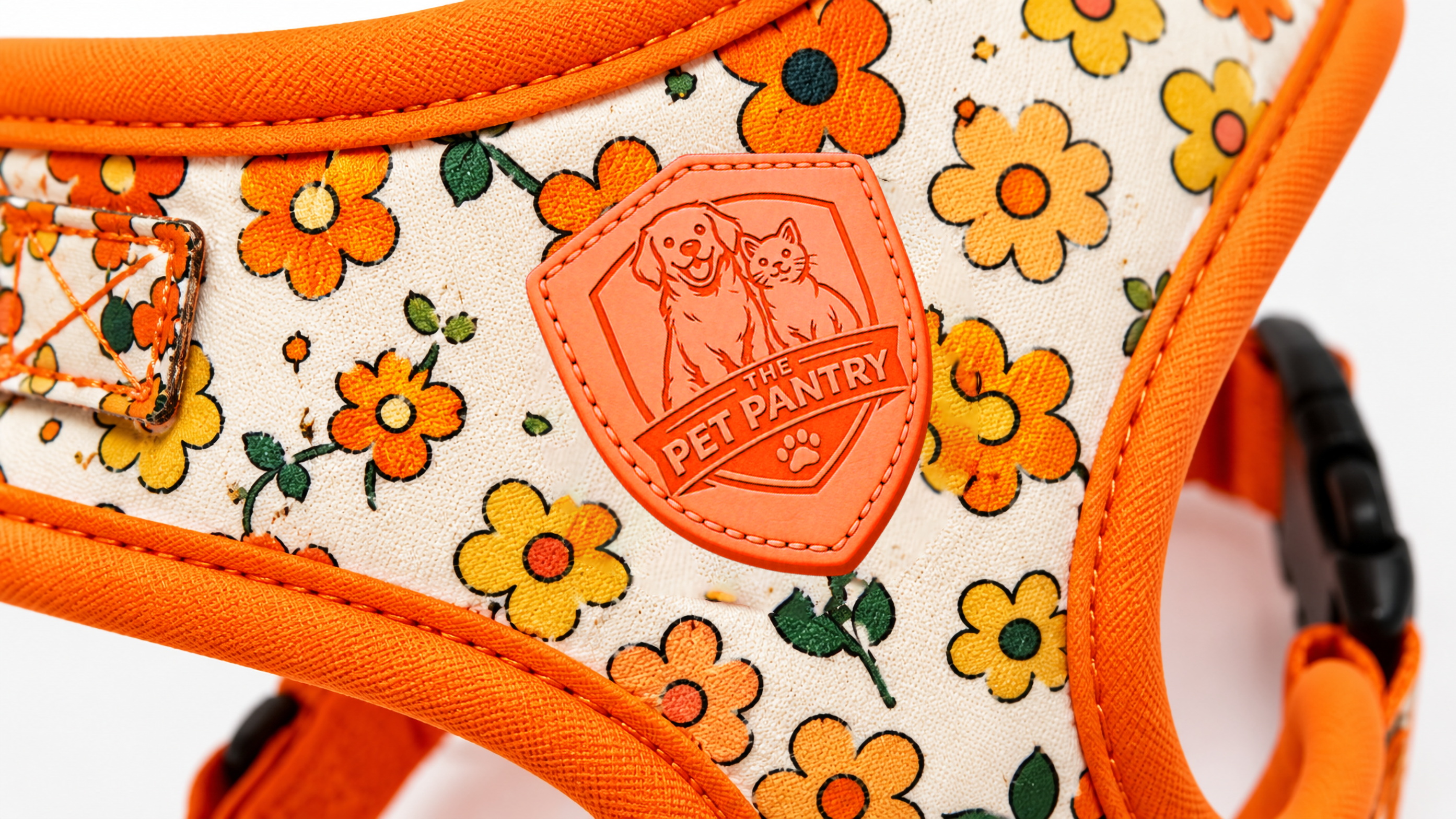 Orange Floral No-Pull Dog Harness Vest for Small & Medium Pets