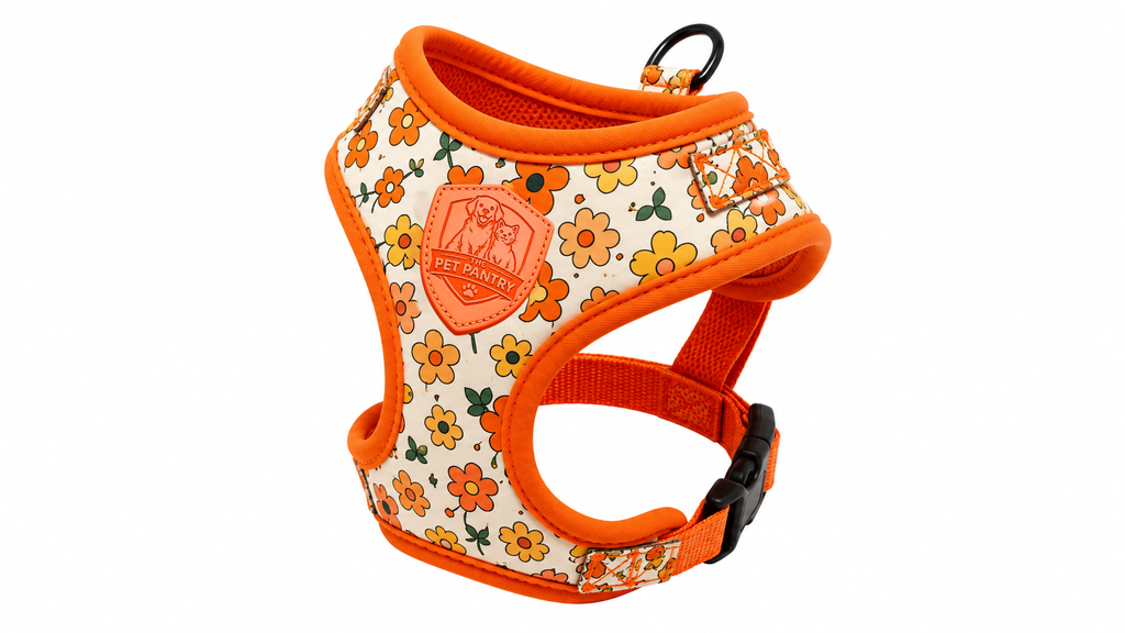 Orange Floral No-Pull Dog Harness Vest for Small & Medium Pets