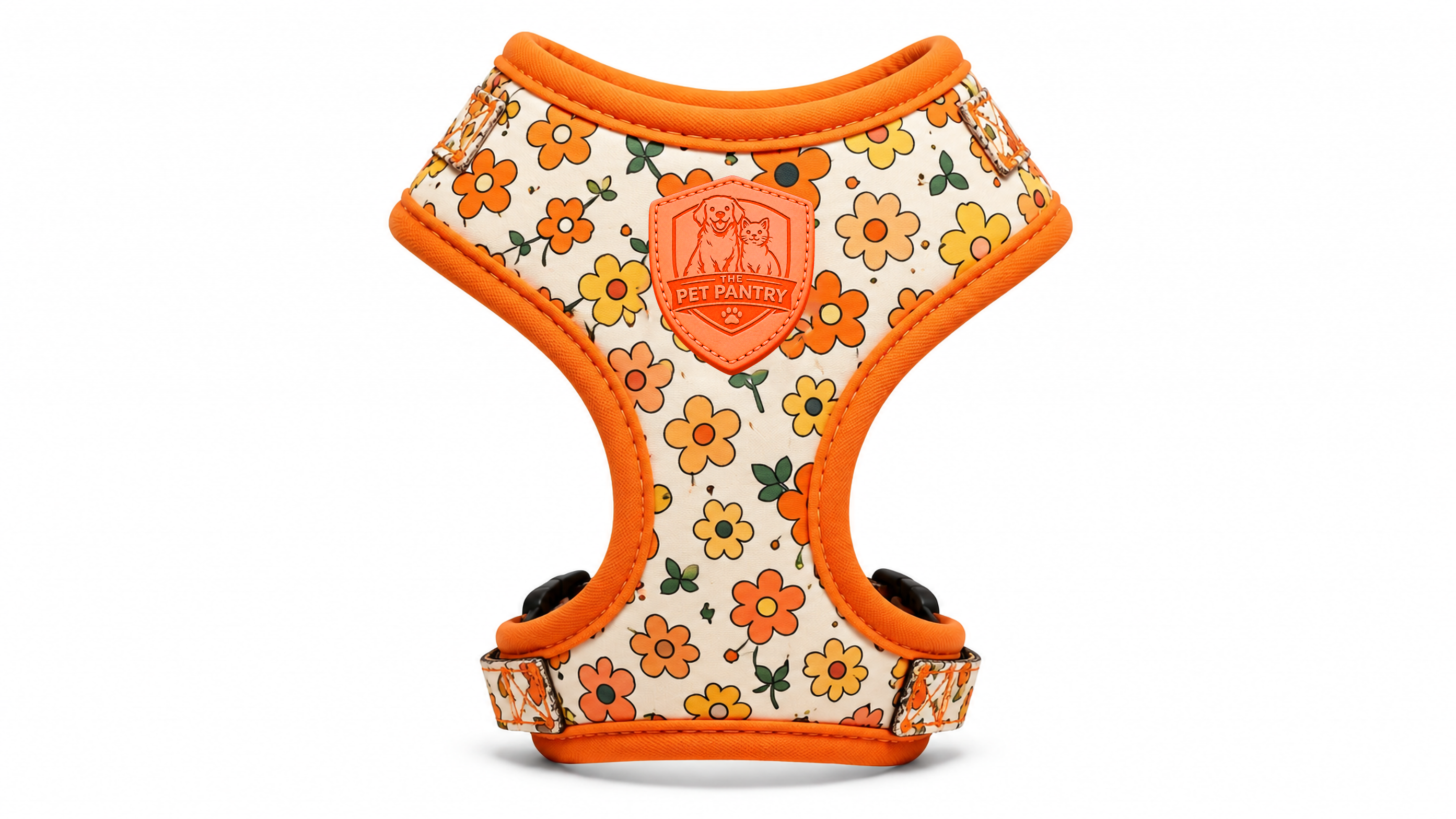 Orange Floral No-Pull Dog Harness Vest for Small & Medium Pets